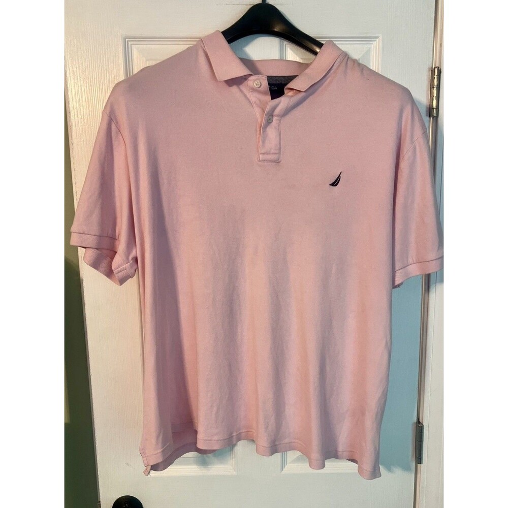 Nautica Mens 3XL Short Sleeve Polo Shirt Pink Navy Blue Embroidered Logo 3X